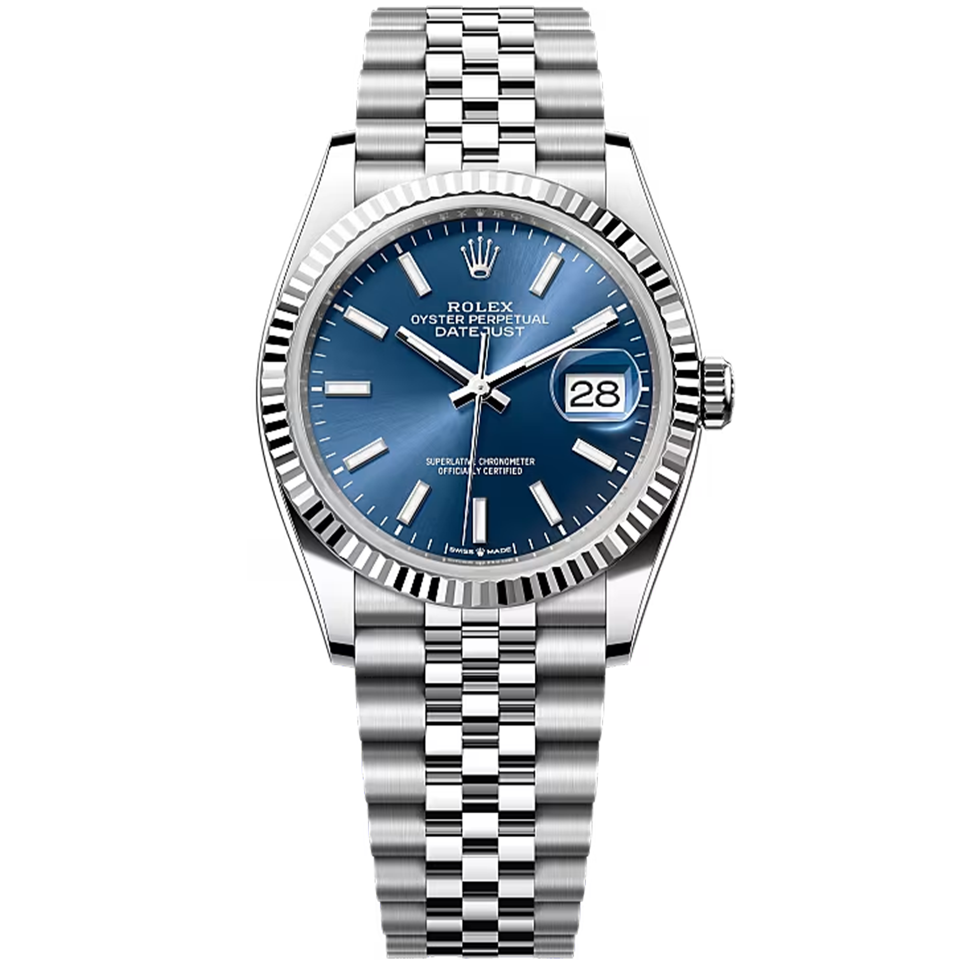 Bright Blue Baton Dial, Silver Bracelet